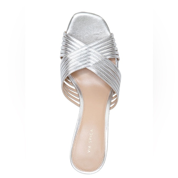 VIA SPIGA Women's Silver Rafaela Metallic Leather Mule Sandals Size 11US/41EU - Picture 3 of 12